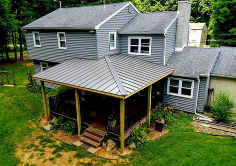 Roof over Existing Deck - Westchester PA | Dream Exterior Metal Porch Roof, Residential Metal Roofing, Porch Repair, Vinyl Exterior Siding, Deck Roof, Deck Renovation, Yard Remodel, Deck Repair, Porch Addition