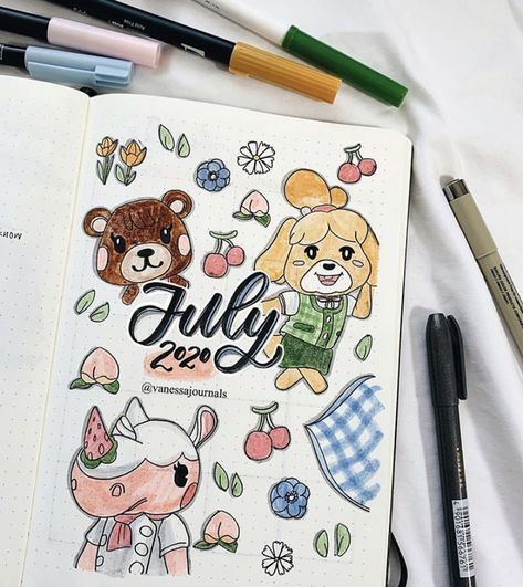 Acnh Notebook, Animal Crossing Bullet Journal, Acnh Journal, Jessica Lange American Horror Story, July Cover Page, Gaming Journal, April Bujo, Bujo 2023, Comic Book Font