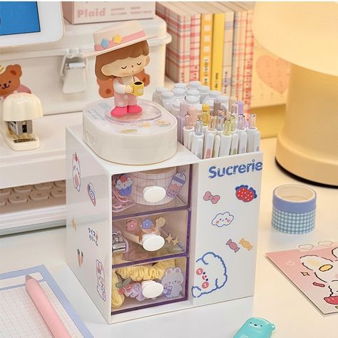 Cute Pen Holder Storage Organizer Boxes with Drawer Cosmetic Rack Kawaii Desk Accessories Girls Office School Desktop Stationery [Affiliate Link] (Disclosure: As an AliExpress affiliate, I may earn a commission from purchases made through this link.) 📦🏢📌 Kpop Table, Kawaii Desk Decor, Diy Stationery Organizer, Cute Pen Holder, Cute Desk Organization, Studying Stationary, Kawaii Desk, Stationary Organization, Study Desk Decor