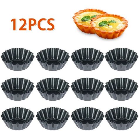 12Pcs Egg Tart Mold Reusable Pudding Mold Non Stick Carbon Steel Cupcake Cake Mold Heat Resistant Cookie Mold Baking Cup - AliExpress Fruit Tart Mini, Tart Mini, Flan Pan, Pie Mold, Dessert Presentation, Pizza Cake, Tart Molds, Baking Games, Pudding Mold