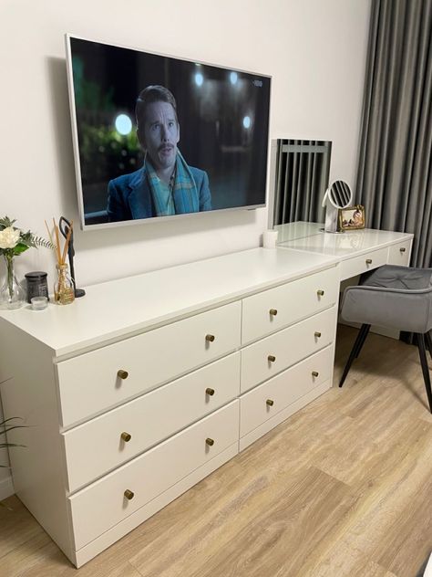 [PaidLink] 54 Best Bedroom Dresser Decor With Tv Advice To Check Out This Autumn #bedroomdresserdecorwithtv Drawers And Tv, Simple Asethic, Syvde Dressing Table, Dresser Decor With Tv, Tv Over Dresser In Bedroom, Malm 6 Drawer Dresser, Bedroom Dresser Decor With Tv, Ikea Malm 6 Drawer Dresser, Ikea Malm 6