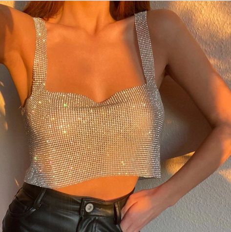 Crop Top Styles, Party Crop Tops, Bling Rhinestones, Rhinestone Top, Backless Crop Top, Womens Camisoles, Corset Bustier, High Street Fashion, Cropped Tops