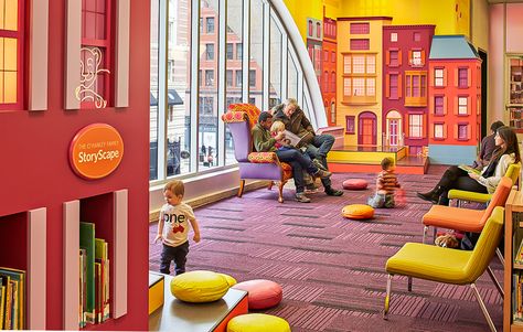 Explore these fun, free indoor places to play around Boston. Kids Play Area Indoor, Kids Ministry Rooms, Library Marketing, Children Library, Public Library Design, Library Project, Library Interior, City Theme, Kids Play Spaces