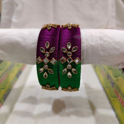 #Thread Bangles #Thread bangles are a fusion of our tradition and modernity #Customisation according to your choice #DM for more details Bangle Models, Indian Hairstyles For Saree, Diy Bangles, Silk Thread Earrings Designs, Single Bangle, Diy Earrings Materials, Cotton Tops Designs, Silk Thread Bangles Design, Silk Thread Earrings