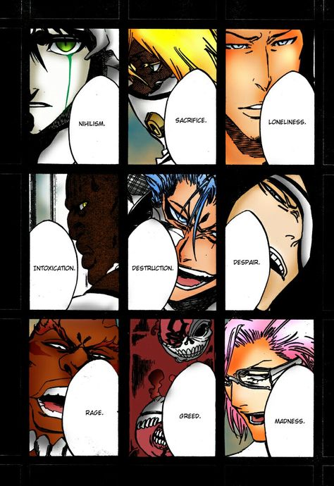 Ulquiorra Cifer, Tier Hallibell, Coyote Starrk, Grimmjow Jaegerjaques, Nnoitra Gilga, Aaroniero Arruruerie, Yammy, Szayelaporro, and Zommari Rureaux bleach Coyote Starrk, Ulquiorra Schiffer, Bleach Pictures, Bleach Funny, Ulquiorra Cifer, Byakuya Kuchiki, Bleach Anime Ichigo, Capcom Art, Bleach Anime Art