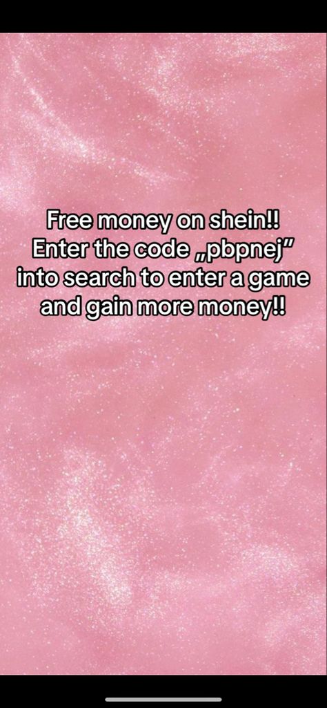 Start earning money on shein! Just enter the code „pbpnej” into search and done! U enter a secret game and gain more money thanks to the code💅🏻 What To Search On Shein, Shein Codes, Secret Game, Earning Money, Free Money, More Money, Earn Money, Coding, Money