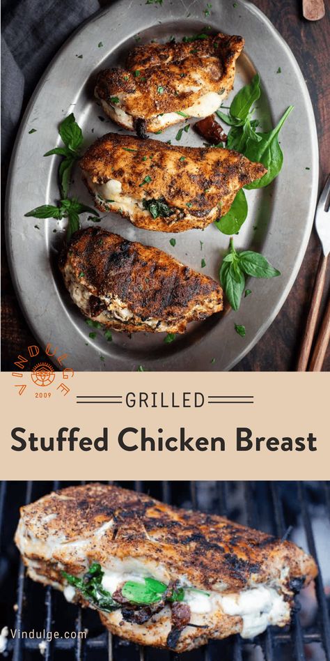 This grilled chicken breast is stuffed with goat cheese, sautéed spinach, and sun-dried tomatoes for a creamy and savory grilled chicken recipe. Grilled Stuffed Chicken Breast, Grilled Stuffed Chicken, Sun Dried Tomatoes And Spinach, Grilled Chicken Recipe, Grilled Chicken Breast, Stuffed Chicken Breast, Sauteed Spinach, Grilling Chicken Breast, Grilled Chicken Recipes