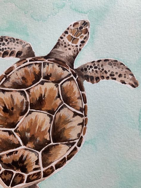 Ocean Turtle Painting, Sea Creatures Artwork, Sea Turtle Oil Pastel Art, Gcse Art Sea Life, Turtle Swimming Drawing, Sea Turtle Painting Easy, Sea Turtle Painting Acrylic Easy, Water Color Turtle, Sea Turtle Drawing Sketches