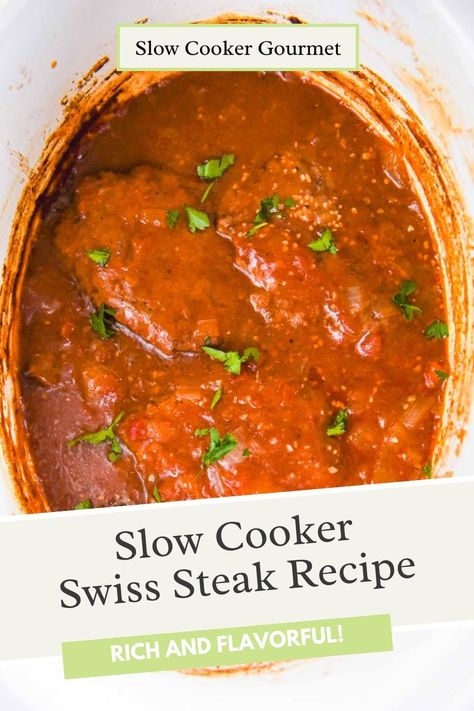 Swiss steak is one of those timeless recipes that can bring everyone around the table! Try this simplified Slow Cooker Swiss Steak Recipe to achieve tender cube steaks and a rich tomato-based sauce with little effort and maximum flavor. Serve over a mound of mashed potatoes for a new (or old) family favorite! Crockpot Swiss Steak Recipes, Swiss Steak Crockpot, Slow Cooker Swiss Steak, Timeless Recipes, Swiss Steak Recipe, Cube Steaks, Swiss Steak Recipes, Crockpot Cube Steak, Crockpot Steak