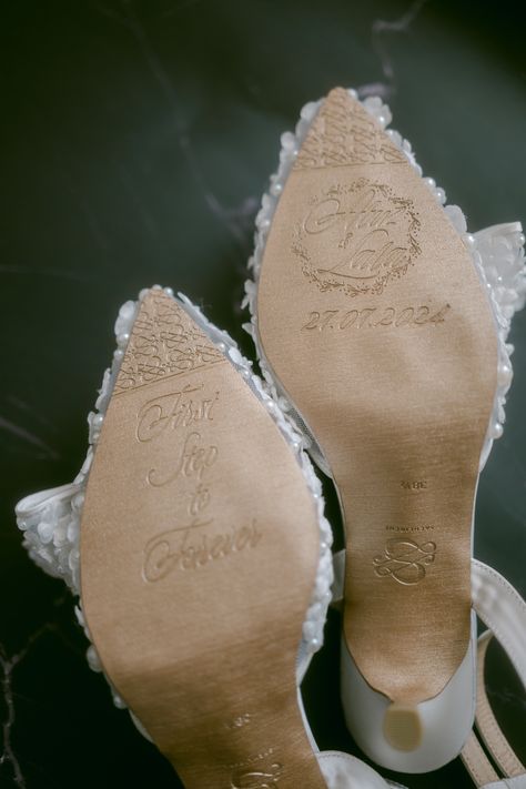 Beautiful engraved sole under your wedding shoes. You can write your names and favorite quote here. Wedding Shoes Engraved, Wedding Boots, Engraved Wedding, Italy Wedding, Hope Chest, Bridal Shoes, Wedding Shoes