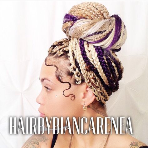 Box braids #creativity #blonde #purple Blonde And Purple Box Braids, Blonde And Purple Braids, Lashes Tips, Purple Box Braids, Purple Braids, Blonde Box Braids, Colored Braids, Blonde Braids, African American Wigs