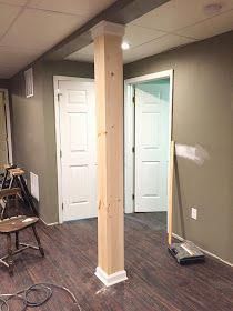 A Post About A Post: Disguising A Basement Support Pole #thebasement Basement Support Pole, Basement Poles, Basement Decoration, Dream Basement, Diy Basement, Small Basements, Basement Ceiling, Basement Makeover, Waterproofing Basement