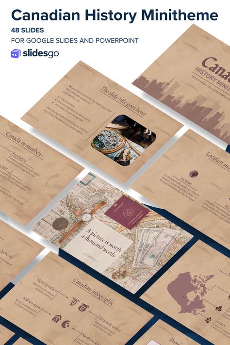 Historical Powerpoint Template, History Powerpoint Templates, Vintage Presentation, Canva Powerpoint, Presentation Slides Design, Medieval Gown, School Jobs, Slides Design, Vintage City