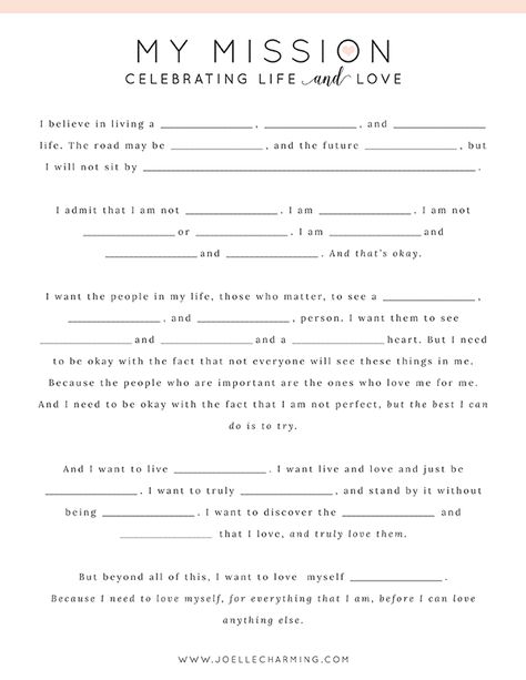 MissionMadLibs Psychology University, Blocked Energy, Mission Statements, Personal Mission Statement, Blog Organization, Diy Buch, Gratis Printables, Inspirerende Ord, Personal Mission