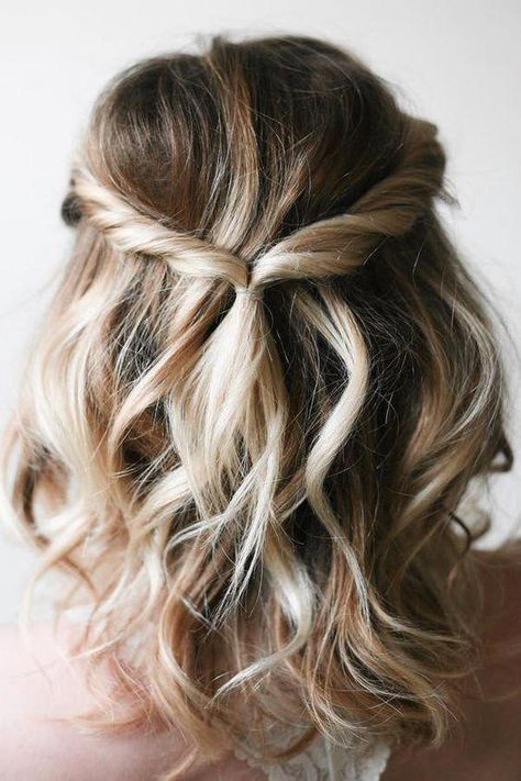 5 Hairstyles That Require Zero Curling Iron Skills via @PureWow #shorthairstyles Wedding Hairstyles Short Hair, Formal Hairstyles For Short Hair, Hoco Hair Ideas Short, Homecoming Hairstyles For Medium Length, Prom Hairstyles For Short Hair, Hoco Hairstyles, Hairstyles For Medium Length Hair Easy, Bridesmaid Hair Short, Cute Hairstyles For Medium Hair