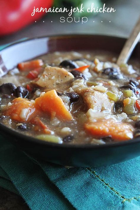 Jerk Chicken Soup, Jamaican Soup, Healthy Chicken Soup, Campbells Soup Recipes, Jamaican Jerk Chicken, Jamaican Cuisine, Vegetarian Chicken, Tortilla Soup Recipe, The Recipe Critic