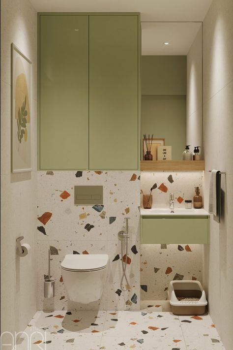 WC, DESIGN, INTERIOR, TERRAZZO, COLOR, GREEN, ДИЗАЙН ИНТЕРЬЕРА, ТУАЛЕТ, DESIGN INTERIOR, DESIGN WC, ТЕРРАЦИО, ARCANA STRACCIATELLA Green Terrazzo Bathroom, Orange Bathroom Ideas, Terrazzo Bathroom Design, Terrazzo Interior, Bathroom Orange, Terrazzo Bathroom, Flat Interior Design, Bathroom Design Styles, Wc Design