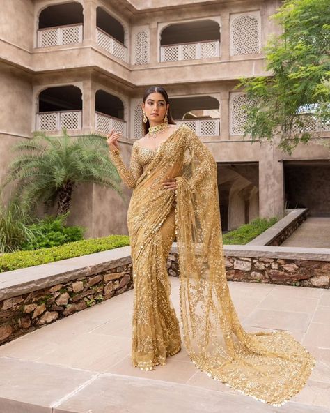 Instagram$Facebook Follow Us :- @jayamarfab Golden Party Wear Saree with Blouse Indian Bollywood Saree Indian Outfit We Make indian Saree Wedding Saree, Sabysachi Saree, Party Wear Saree, bridesmaid Saree, sequence Saree, embroidery saree georgette saree, floral saree, designer saree, bollywood saree, cotton saree, indian outfits. Importance note: we will not make any changes in lehenga length Fabric Details :- Saree :- Full Saree of Heavy Quality Mono Butterfly Net Heavy 5mm Embroidery work in Sangeet Dresses, Modern Gowns, Cocktail Outfits, Golden Party, Golden Saree, Rain Outfit, Saree With Belt, Saree Party Wear, Sequence Saree