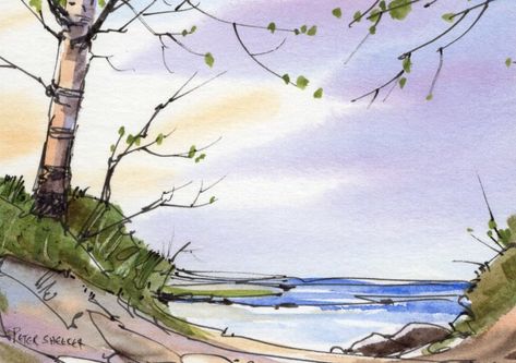 Moods of Huron | watercolor | Peter Sheeler | Flickr Peter Sheeler Pen And Wash, Watercolor Ideas Inspiration, Line And Wash Watercolor, Peter Sheeler, Landscape Sketches, Water Paint Art, Line And Wash, Durga Painting, Pen And Wash