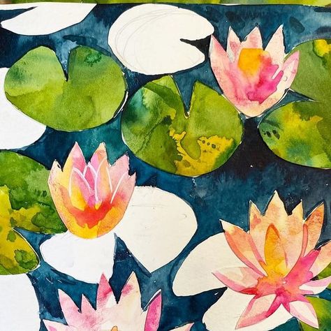 Watercolor Lily Pads, Lotus Gouache Painting, Water Lily Watercolour Painting, Water Lily Illustration Art, Water Lily Gouache, Artsy Painting, Win Art, Happy Friday Everyone, Wine Art