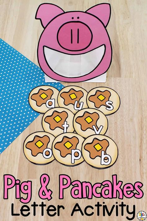 This book-inspired Pig & Pancakes Letter Recognition Activity is an Pig Pancakes, Letter Activity, Prek Activities, Laura Numeroff, Letter Recognition Activities, Farm Unit, Morning Tubs, Abc Activities, Letter Identification