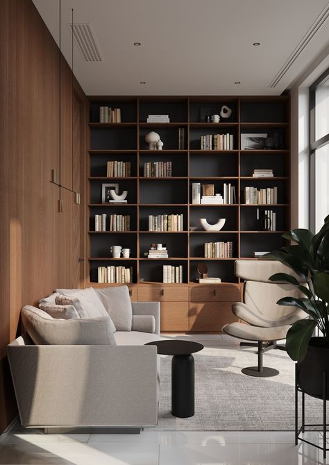 Cozy Home Library, Best Home Office, Modern Office Interiors, Muebles Living, Home Library Design, 아파트 인테리어, Home Library, Office Interior Design, Home Office Design