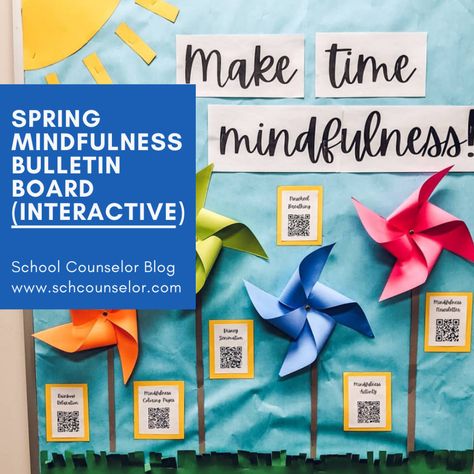 Spring Mindfulness Bulletin Board with QR Codes Spring Bulletin Board Ideas Middle School, Mindfulness Bulletin Board, Notice Board Ideas, School Counselor Bulletin Boards, Counselor Bulletin Boards, School Counseling Bulletin Boards, Counseling Bulletin Boards, Bulletin Boards Theme, Counseling Techniques