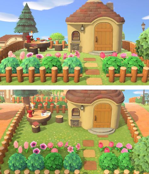 Acnh Islanders Yards, Fauna Acnh Yard, Acnh House Exterior Ideas Simple, Acnh Fauna House, Acnh Simple Ideas, Animal Crossing Begginer Island Ideas, Acnh Basic Island Ideas, Simple Animal Crossing Island, Simple Acnh Island