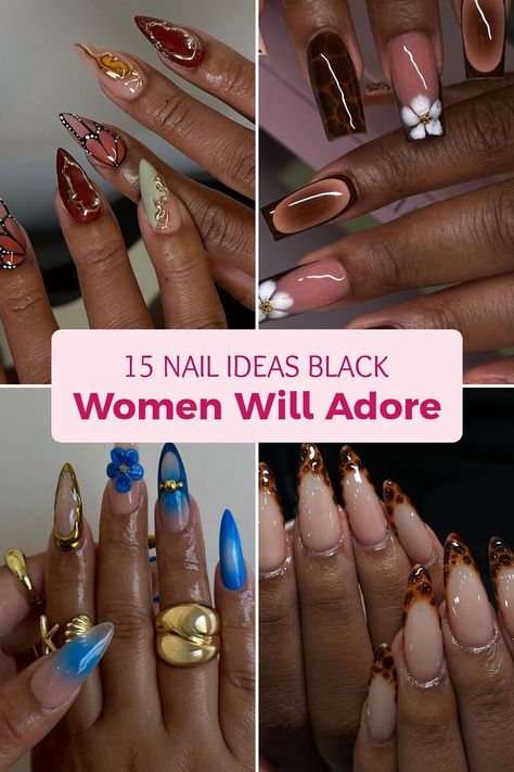 Explore 15 nail ideas perfect for Black women, including cute Thanksgiving and green fall designs, captured in a set of 4 inspiring images. Nail Ideas Black Women, Nail Ideas For Black Women, Nail Ideas Black, Thanksgiving Nail Ideas, Nail Station, Latest Nail Designs, Thanksgiving Nail, New Years Eve Nails, Fall Designs