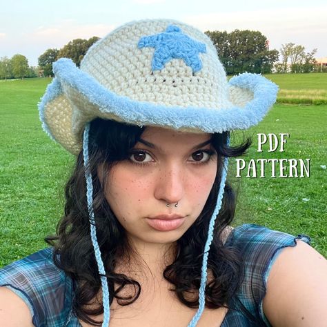 PDF crochet pattern for a cowboy/cowgirl bucket hat (not the patches) ☁︎  materials needed: medium weight yarn, 5mm crochet hook, (2) 3/4 inch buttons, scissors, tapestry needle ☁︎  skills to know beforehand: magic ring, chain, slip stitch, single crochet, half double crochet, double crochet, basic sewing ☁︎  please make sure that your account has the correct email attached. you must use a browser or computer to access files, as the mobile app does not support digital downloads. ☁︎  you may not Crochet Cowboy Hats Free Pattern, Crochet Cowgirl Hat, Crochet Cowboy Hat Free Pattern, Crochet Cowboy Hat Pattern, Cowgirl Crochet, Cowboy Hat Crochet, Crochet Cowgirl, Crochet Cowboy Hat, Western Crochet