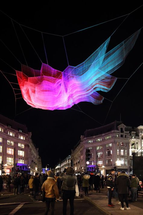 1.8 London, Janet Echelman, Lumiere London 2016, produced by Artichoke, supported by the Mayor of London. Image © Ema Peter Net Sculpture, Janet Echelman, Light Art Installation, Richard Long, Oxford Circus, Sou Fujimoto, Antony Gormley, Interactive Installation, Pool Bar