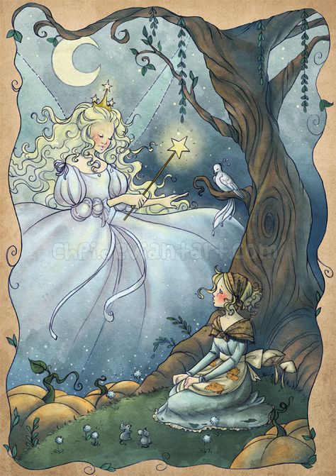 Cinderella by Chpi.deviantart.com on @deviantART Cinderella Art, Grimm Fairy Tales, Fairytale Illustration, Fairytale Art, Fairy Godmother, Folk Tales, Childrens Illustrations, Grimm, Disney Art