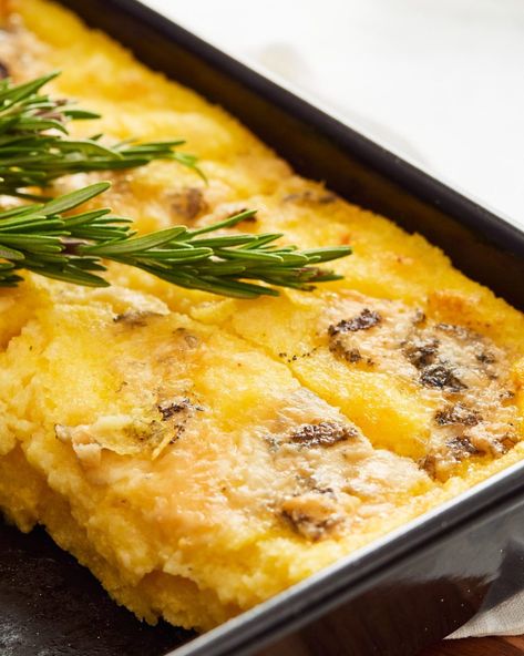 Polenta With Gorgonzola, Firm Polenta Recipes, Sliced Polenta Recipes, Polenta Tube Recipes, Polenta Recipes Tube, Polenta Dinner Recipes, Gorgonzola Polenta, Baked Polenta Recipes, Polenta Dishes