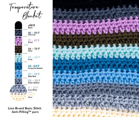 A Year In Yarn: How To Knit or Crochet A Temperature Blanket | Lion Brand Notebook Temperature Blanket Crochet, Tl Yarn Crafts, Temperature Blanket, Unique Blankets, Lion Brand Yarn, Blanket Patterns, Circular Knitting Needles, Blanket Crochet, Circular Knitting