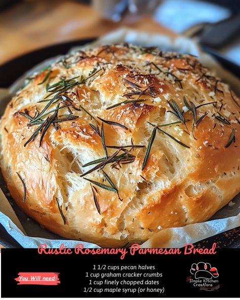 Indulge in the comforting flavors of rustic rosemary Parmesan bread with this easy recipe. Perfect for dipping in soups or enjoying on its own, this homemade bread is sure to become a new favorite in your kitchen. #baking #rusticbread #homemadebread #rosemary #Parmesan #recipeinspiration Rosemary Parmesan Foccacia Bread, Quick Rosemary Bread, Gluten Free Rosemary Bread, Macaroni Grill Rosemary Bread, Rosemary Parmesan Bread, Rosemary Bread Recipe, Rustic Bread Recipe, Rosemary Rolls, Crockpot Bread