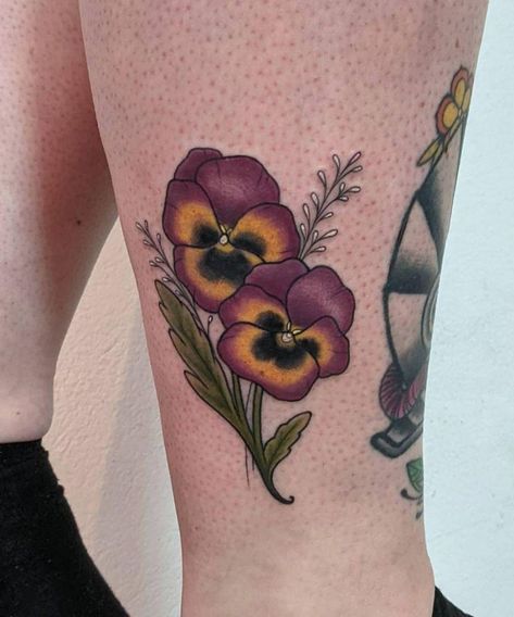 Cottagecore Tattoo, Pansy Tattoo, Violet Tattoo, Art Deco Tattoo, American Traditional Tattoo Ideas, Traditional Tattoo Ideas, Neotraditional Tattoo, Wildflower Tattoo, Baby Tattoos