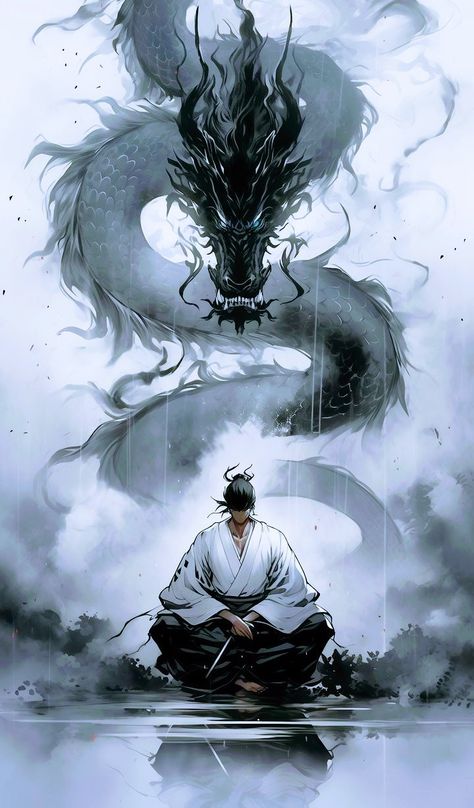 Japanese Art Samurai, Dragon Tattoo Art, Samurai Wallpaper, Samurai Artwork, Dark Fantasy Artwork, Dragon Warrior, Japanese Art Prints, Animated Wallpapers For Mobile, Japon Illustration