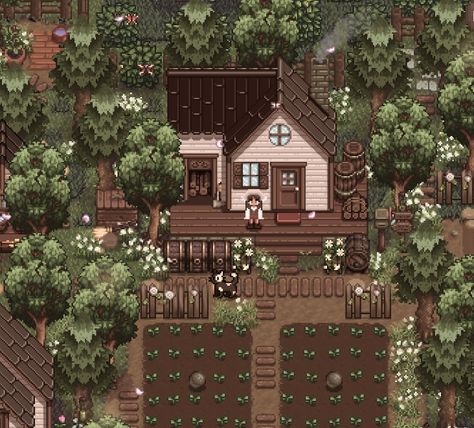 Stardew Valley Cottagecore, Stardew Farm Layout, Stardew Valley Farm Layout Standard, Stardew House, Stardew Valley Mods, Cottagecore Pictures, Stardew Mods, Stardew Farm, Harvest Town