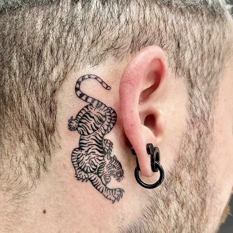 Behind ear tattoo Tattoo Ear, Tiger Tattoo, Dope Tattoos, Life Tattoos, Ear Tattoo, Behind Ear Tattoo, Tatting, Tattoos, Pins