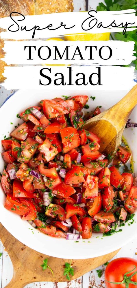 Tomato Basil Salad Recipes, Tomato Onion Feta Salad, Garden Tomato Salad Recipes, Tomato Garlic Salad, Fresh Tomato Side Dish Recipes, Tomato Onion Basil Salad, Pepper And Tomato Salad, Marinade Tomato Salad, Easy Tomato Salad Recipes