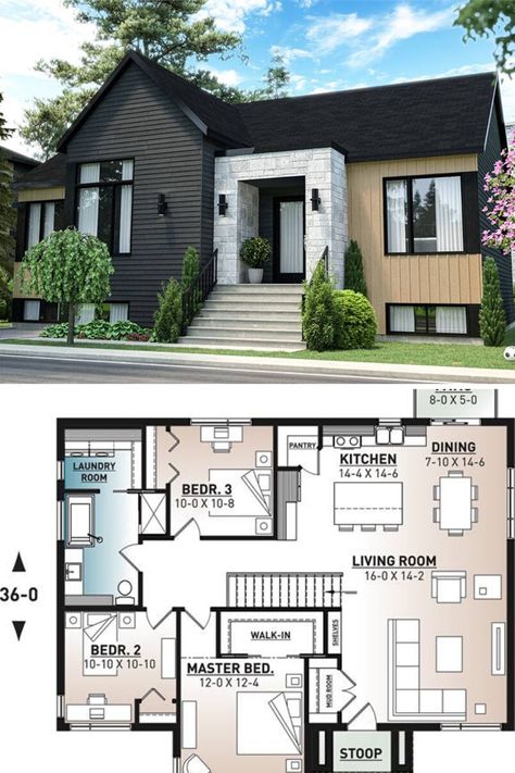 Floorplan 3 Bedrooms, 3 Bedroom Scandinavian House, House Layout Plans 1 Story, 3 Bedroom 1 Bathroom House Plans, Scandinavian Style House Exterior, Scandinavian House Layout, 1400 Sq Ft House Plans 2 Story, Scandinavian Style Home Exterior, Scandinavian Style Exterior