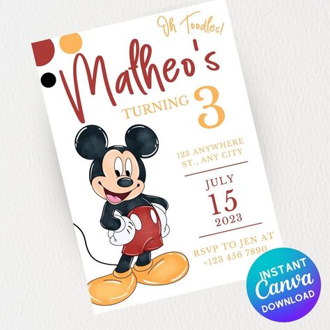 It's a Celebration: Kid's Birthday Bash Invitation Mickey Mouse Theme Invitation, Mickey Mouse Third Birthday Invitation, Mickey Mouse 3rd Birthday Invitations, Mickey 3rd Birthday Party Invitation, Mickey Mouse Birthday Invitations Free, Mickey Mouse Invitations 1st Birthday, Invitacion Mickey Mouse, Mickey Birthday Invitations, Mickey Mouse Invitation Template