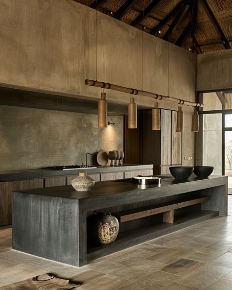 Bali Kitchen Design, Rustic Style Kitchen, Rustic Interior Design, Kitchen Design Rustic, Concrete Countertops Outdoor, Kitchen Rustic, Interior Design Rustic, Concrete Kitchen, Kitchen Inspiration Design