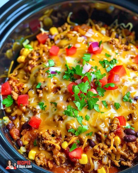 Slow Cooker Taco Casserole Collard Dip Recipe, Crockpot Taco Casserole, Taco Casserole With Rice, Chicken Taco Casserole, Slow Cooker Taco, Chicken Tacos Crockpot, Crockpot Casserole, Crock Pot Tacos, Hot Salsa