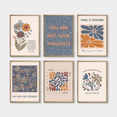 Mental Health Posters, Set of 6 Mental Health Prints for Therapy Office Decor, Psychology Art Prints, Meaningful Wall Art Printable This Set of 6 Printable Posters is perfect for your therapy office, or as a self-help inspirational reminder in your home decor. You can use these beautifully designed Original Boho Art Prints to create a a corresponding atmosphere for therapy sessions with clients whether you are a therapist, counselor, teacher or a social worker.  Also makes a perfect gift for you Counseling Room Interior Design, Art For Therapy Office, Group Room Therapy Decor, Social Work Posters, Therapy Office Layout, Therapy Office Decor Private Practice, Cozy Therapy Office, Psychology Office Design, Therapist Office Aesthetic