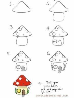 Cute House Drawing Simple, How To Draw A House Step By Step, Fairy Doodles Easy, Easy Spring Drawings, How To Draw A House, How To Draw Cute Things, Fairy Drawings Easy, Fun Doodles To Draw, Fairy House Drawing