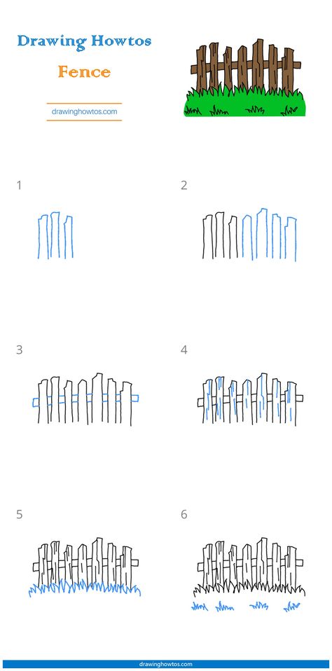 How to Draw a Fence - Step by Step Easy Drawing Guides - Drawing Howtos How To Draw A Fence Step By Step, How To Draw A Fence, Fence Drawing Easy, How To Draw A Landscape, How To Draw A Tree Step By Step Easy, Fence Drawing, Gardening Drawing, Easy Drawing Guides, Easy Fence