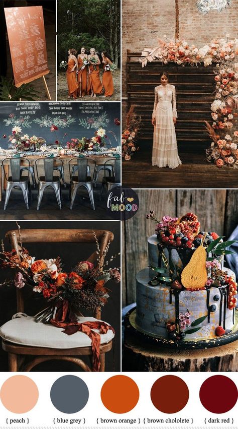 Industrial Chic Moody Fall Wedding with Romantic Edge #wedding #color #weddingcolors #fallwedding #autumnwedding Moody Fall Wedding, Fall Wedding Color Schemes, Wedding Themes Summer, Wedding Color Combos, Wedding Themes Fall, Rustic Fall Wedding, Wedding Venue Inspiration, Wedding Colors Blue, Wedding Palette