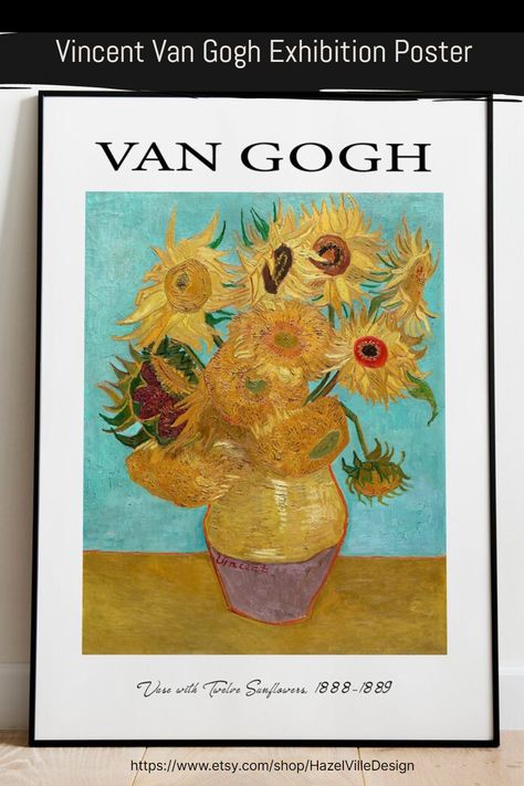 If you are looking for a great piece of art from famous artists to transform your home into a unique space. Complete your home with gorgeous artwork from HazelVille Design. Get an easily accessible and affordable interior design with printable artwork from the comfort of your home. Come and take a look at the beautifully curated artwork! vincent van gogh | van gogh sunflowers #famousartwork#famousartistsart#printablewallart#eclecticartwork#eclecticwallart#vincentvangogh#sunflowers Vase With Fifteen Sunflowers, Vase With Twelve Sunflowers, Van Gogh Still Life, Van Gogh Flowers, Van Gogh Exhibition, Van Gogh Sunflowers, Classic Art Prints, Arte Van Gogh, Art Exhibition Posters