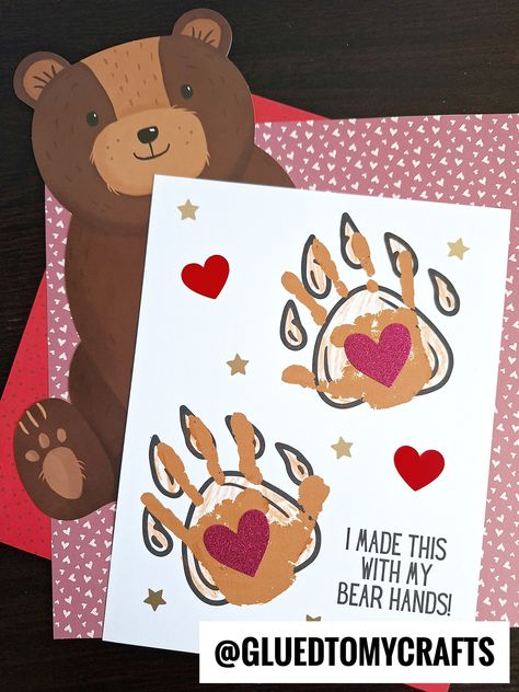 Made With My Bear Hands Keepsake Teddy Bear Infant Craft, Bear Handprint Art, Bear Hand Print, Bear Handprint, Worm Crafts, Teddy Bear Crafts, Easy Valentine Crafts, Keepsake Crafts, Bear Paintings